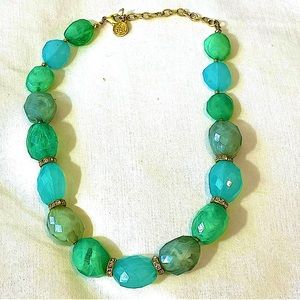 Vintage BB Necklace Bill Blass? Green Bead Necklace Adjustable Chain Signed